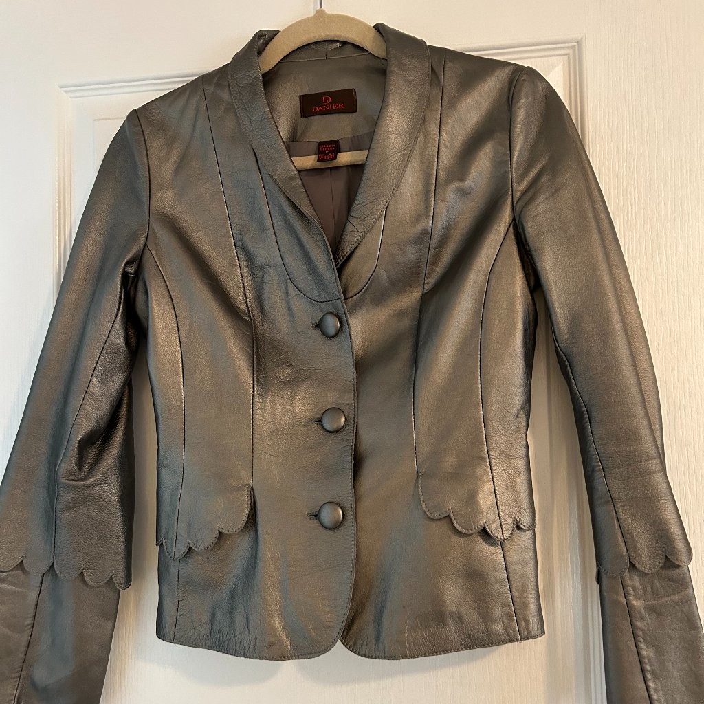 Danier Genuine Leather Blazer Silver Taupe | Size P (0-2)